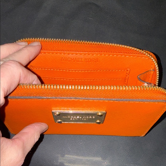 Michael Kors Orange Saffiano Zip Wallet with Gold Plaque - Picture 10 of 12